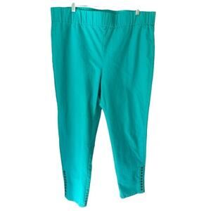 Soft Surroundings Green Blue Metro Denim Leggings Size Large L Button Detail